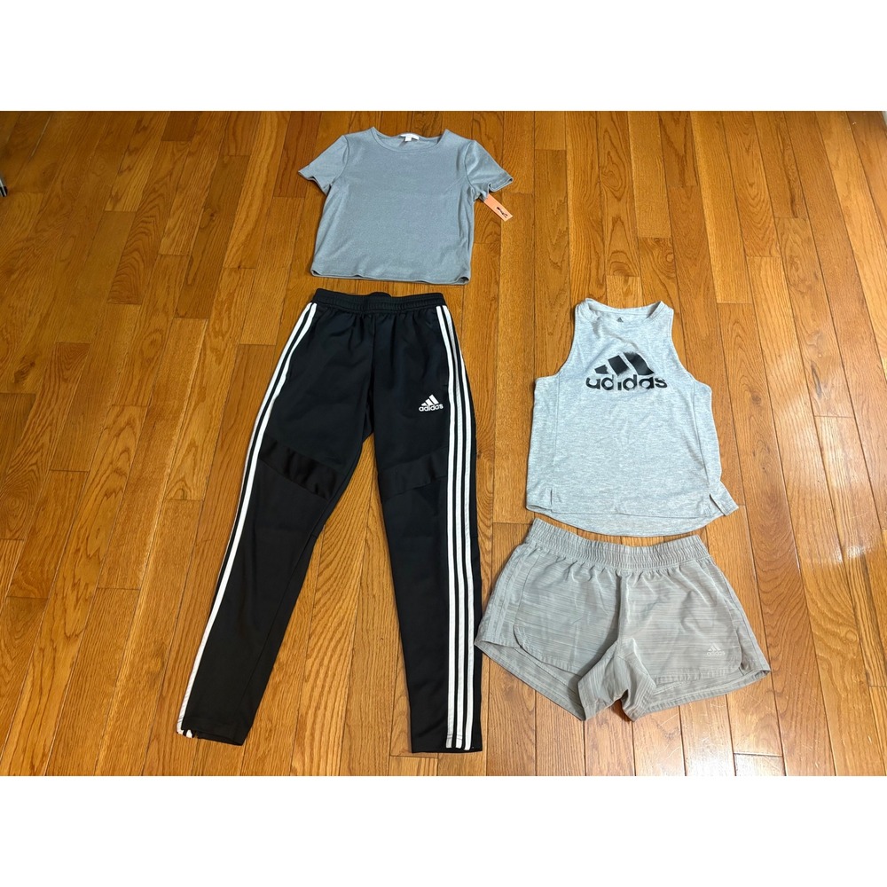 Adidas Black Tiro Pants Grey Tank S Shorts and Colsie NWT Ribbed Tee Bundle 4